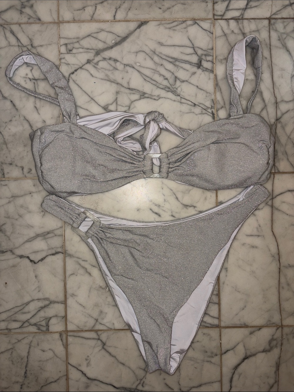 Silver Shimmery Women's Bikini Set - Sleek Two-Piece Swimwear